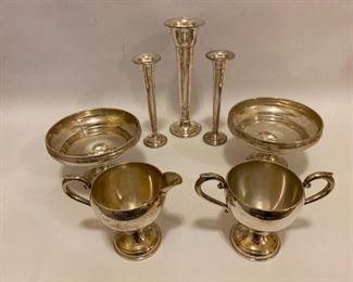Vintage Sterling Silver Bud Vases, Compotes, Cream Sugar