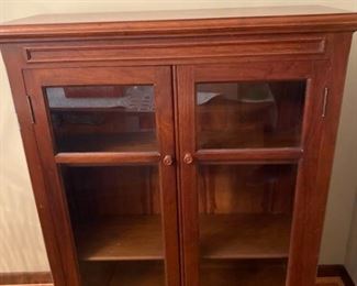 Vintage Wood Bookcase with Glass Doors