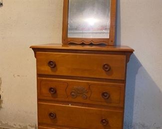 Vintage Wood Chest with Mirror