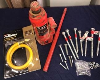 Keller Ladder, Hydraulic Bottle Jack, and Bolt Collection