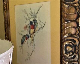 Framed and matted bird art by artist  J. Gould