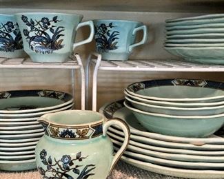 Sixty-three pieces of Adams Ming Toi Blue (some as is) - Calyx Ware Ironstone - member of the Wedgwood Group