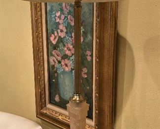 Vintage brass floor lamp with tray