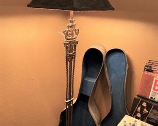 Guitar case; vintage floor lamp