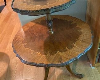 Two-tiered pie crust antique table