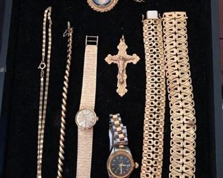 Jewelry - 18K, Antique Portrait Pendent, Bracelets, Crucifix, Necklace