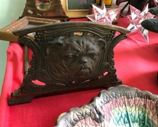Antique Judd Cast Iron & Brass Expandable Bulldog Book Rack