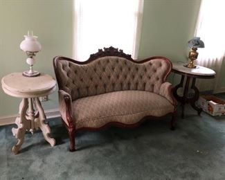 Victorian Sofa, Marble Top Tables