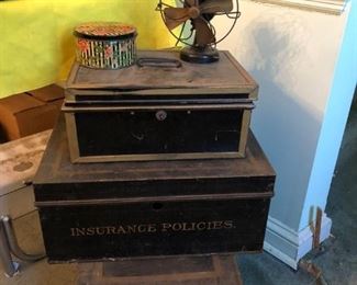 Antique Metal Document Boxes, Old Fan