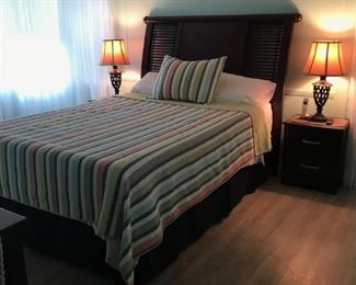 Queen size plantation style bedroom set includes bed, 2 nightstands, cabinet and dresser w/mirror.  $550