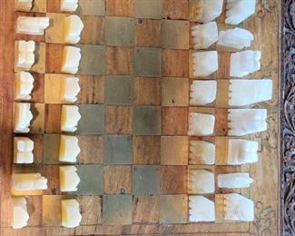Onyx Chess Pieces, Table Not Included, AS IS. White king needs glued, few pcs. have small chips. See pictures for condition.