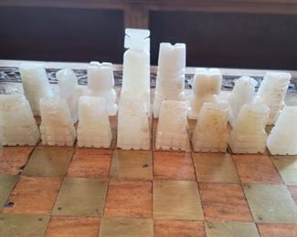 Onyx Chess Pieces, Table Not Included, AS IS. White king needs glued, few pcs. have small chips. See pictures for condition.