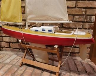 Vintage Wooden Pond Sailing Yacht on Stand