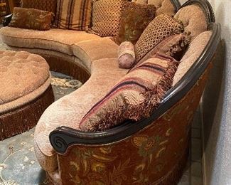 Rachlin Classics Grace Traditional 3Piece Sofa Sectional with ottoman. Traditional style with a curved camelback shape, this sofa is perfectly suited for conversation and is dripping in elegance. 
190in w x 45in h x 43in d