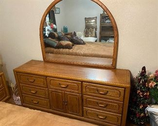 Wooden Dresser with Arched Mirror