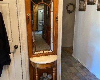 Nice Wooden Hall Tree with Marble Top Insert Table