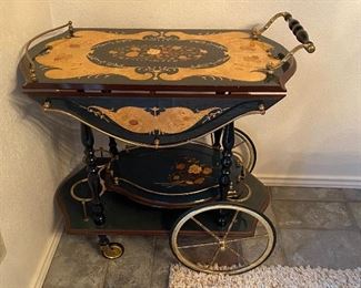 Vintage Italian Marquetry Tea Cart w/ Drop Leaves & Inlaid Wood Design 
Fancy as it gets.