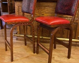 (2) Upscale Barstools with Tooled Leather Backs & Padded leather seats.
Seat is 43in from the floor, seat measures 16.5in across, and is 18.5 deep. This is a pair.
