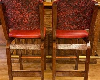 (2) Upscale Barstools with Tooled Leather Backs & Padded leather seats.
Seat is 43in from the floor, seat measures 16.5in across, and is 18.5 deep. This is a pair.