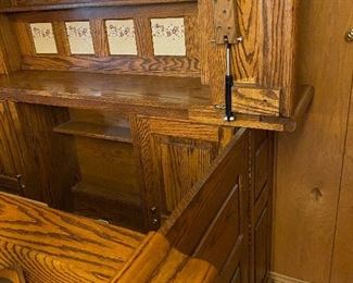 Impressive Oak Home Pub Bar with Brass Rail & Column, Stained Glass Panel, decorative touches galore.