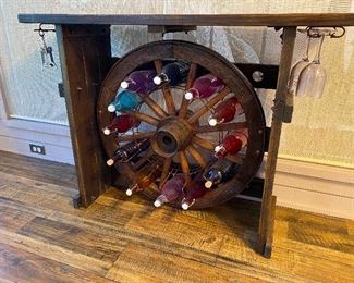 Western Wagon Wheel Bar Holds 12 Bottles. 