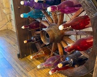 Western Wagon Wheel Bar Holds 12 Bottles.