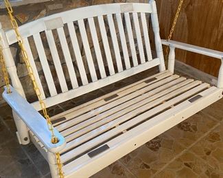 White Porch Swing with Yellow Cushions
and coordinated accent pillows