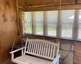 Slatted Wood Porch Swing with Cushions
Measures 46in across 25in deep
