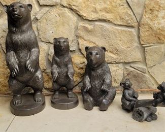(4) Hand Carved Wooden Bear Statues Tallest is 2ft 4in