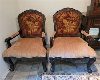 Pair of French Louis XV Parlor Armchairs
Each measures 42in tall, 28in across front, 24in seating depth