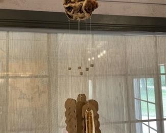 Windchimes Hand Carved Bear Top, Stone Chimes.   Total of 3 feet long
