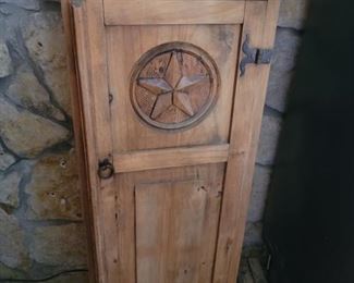 
Pine Storage Cabinetwith Carved Star on Door measures 50in tall x 20in w x 14in d
This is 1 of 3matching pieces