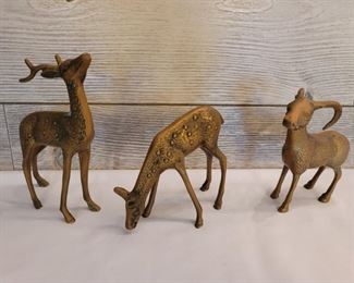 (3) Decor 2 Deer & a Ram Figurines are Solid Brass