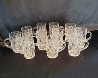 (11) Cut Lead Crystal Tankards w Applied Handles. Simply brilliant. See pictures for sizes and details