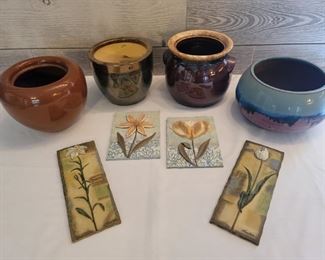 (8) Hull Pottery Pieces, 4 Tiles & 4 Pots