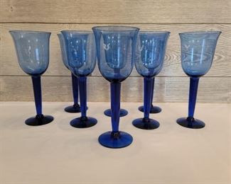 (8) Cobalt Blue Wine Stems stand about 9in Tall