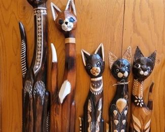 (5) Tall Carved Wood Cat Figurines
Tallest is 38in