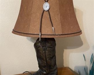 Western Boot Table Lamp with Bolo Tie Trim
