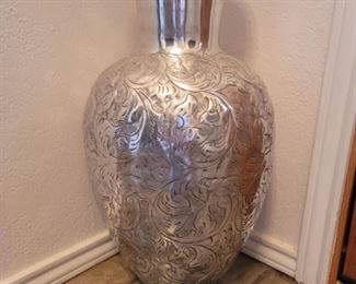 Stunning Hammered Metal Floor Standing Vase.   22.25in tall