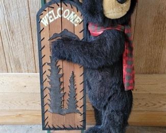 Country Bear Holding Sled Welcome Sign
Stands over 40in tall