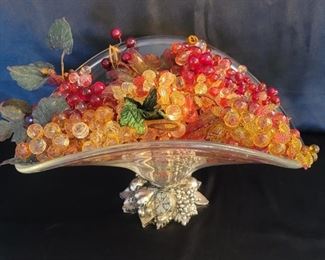 Beaded Fruit in Cast Aluminum with Clear Top Vase is 16in w x 8in t