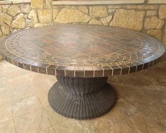 Round Tile Top Patio Table w Single Pedestal Base is 60in diameter x 29in t