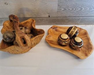 Wooden Decor Basket & Bowl with Spheres