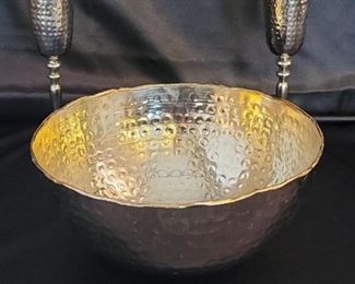 Hammered Brass 2 Flutes and a Bowl, India Bowl has a 10in diameter