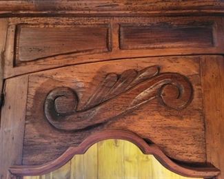 Unique Corner Pine Lighted 2 Curio Cabinet Unit is 90in tall, 43in corner to corner in front, 17in d on side