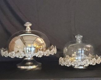 (2) Nicole Miller Jeweled Cake Stands w Covers