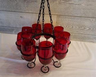 Hanging Wine Rack with 9 Glasses included