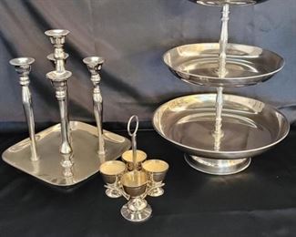 (3) Polished Siler Aluminum Serving & Decor Pieces