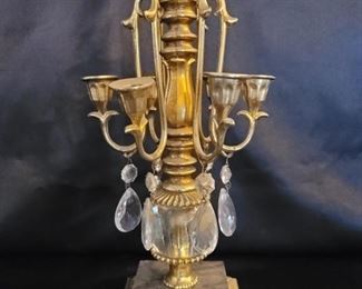 Vintage Candelabra in Glass and Ormolu(?) w Prisms