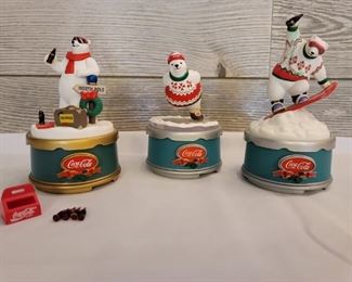 (3) Holiday Coca Cola Polar Bear Music Boxes
